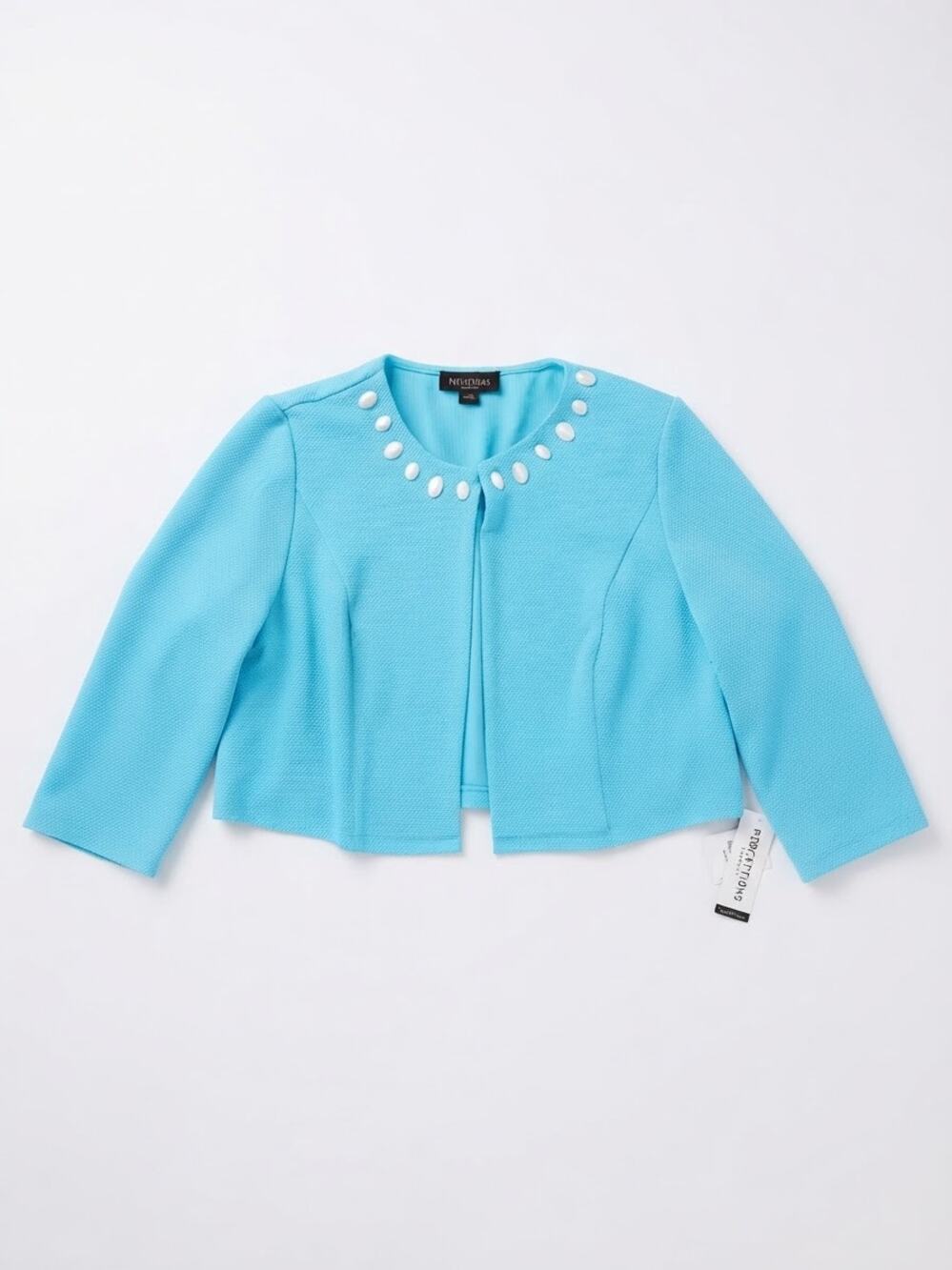 Perceptions New York Aqua Blue Sequin Collar Open Jacket Plus Size 1X BNWT wedd